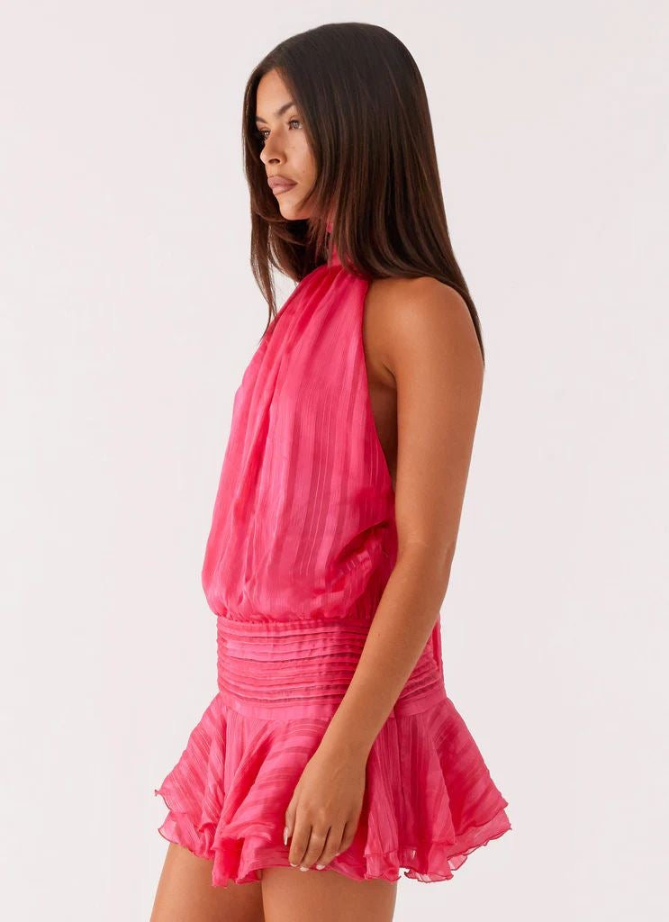 Vestido Mini Cuello Fucsia Mi tienda