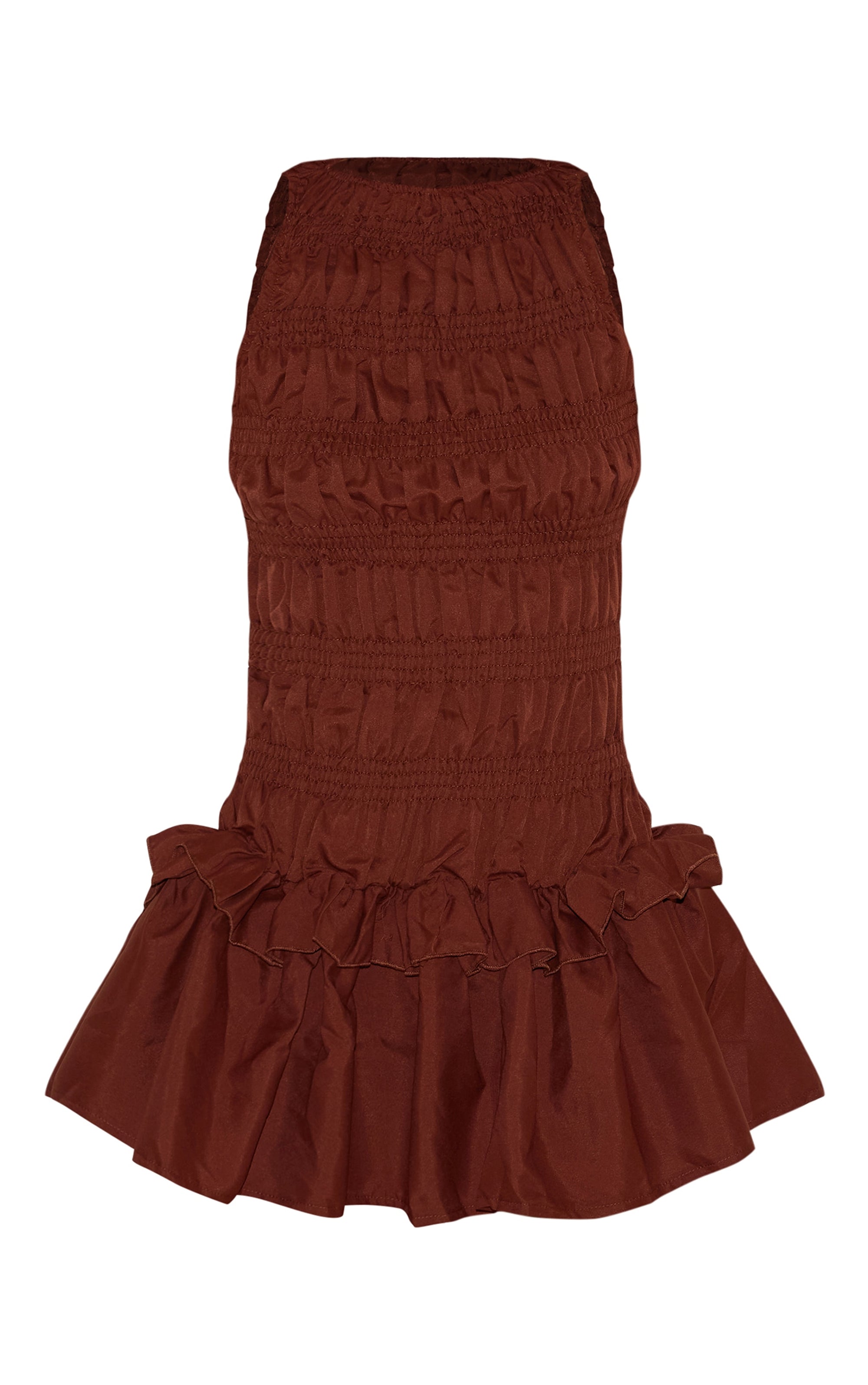 Vestido Café Fruncido Volantes