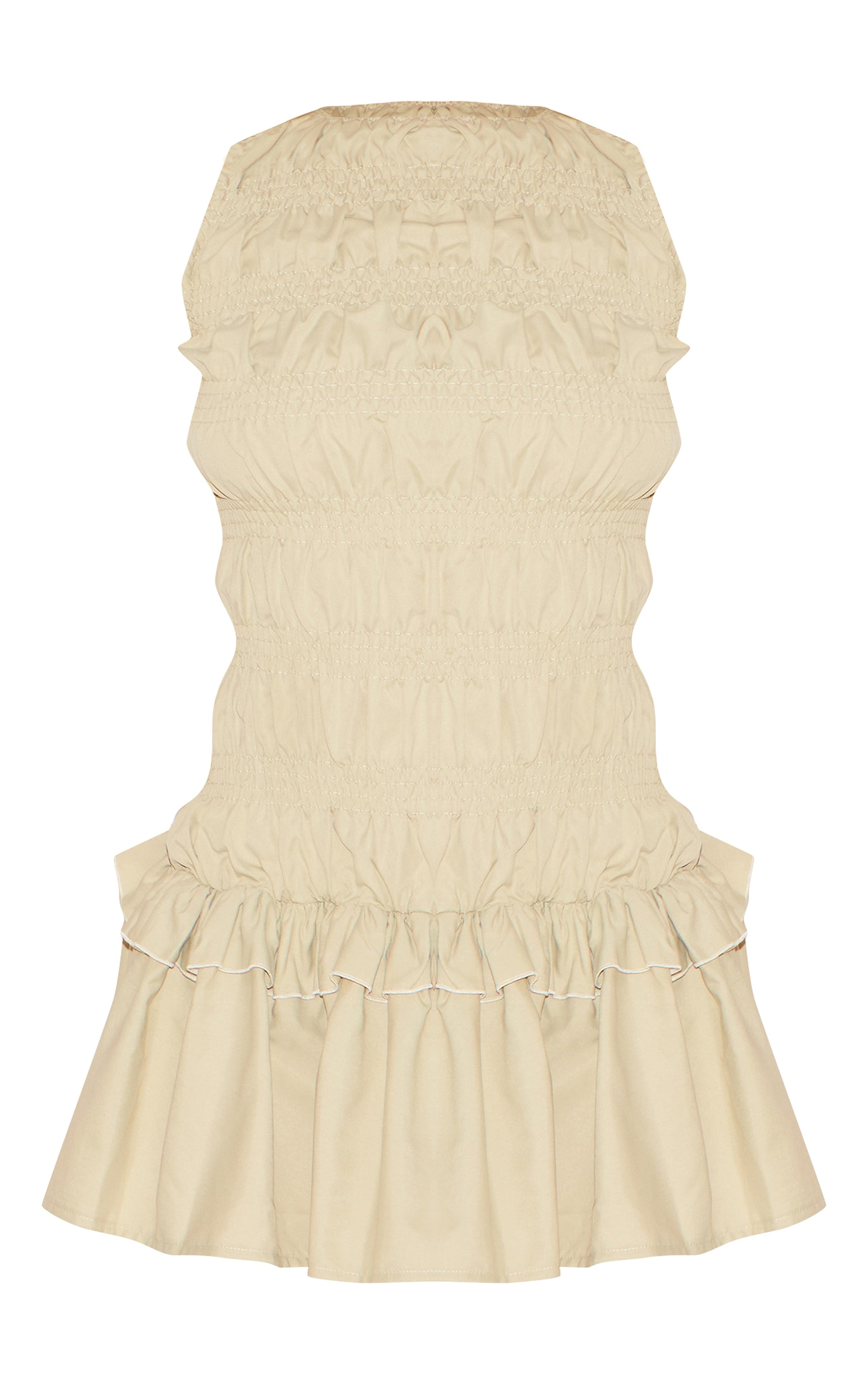 Vestido Beige Fruncido Volantes