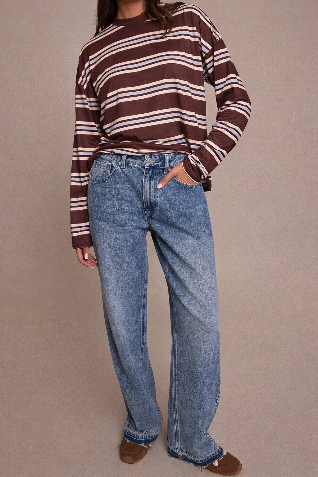 Top Manga Larga Rayas Café Mi tienda