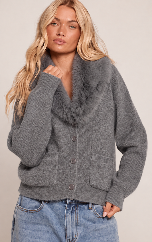 Cardigan Gris con Cuello VELT