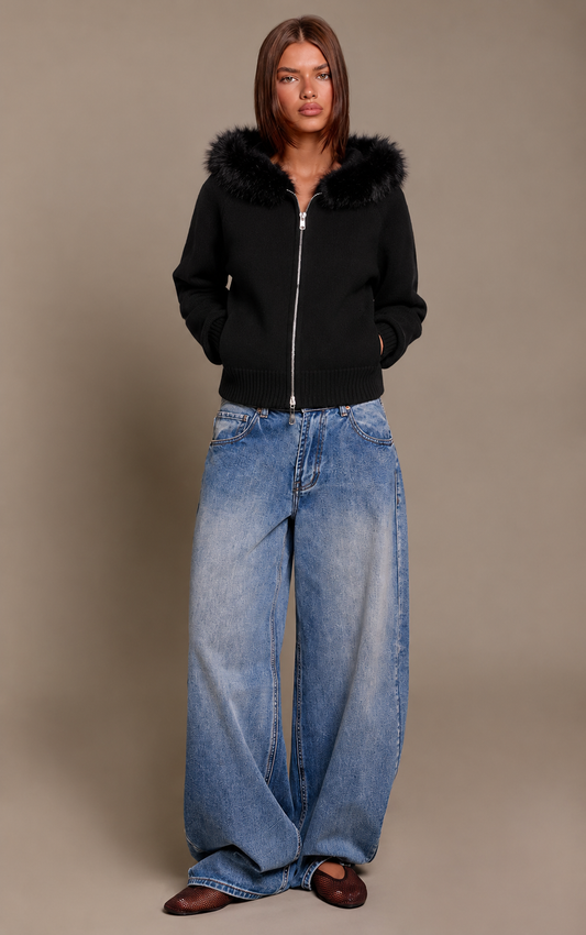 Cardigan Negro con Capucha VELT