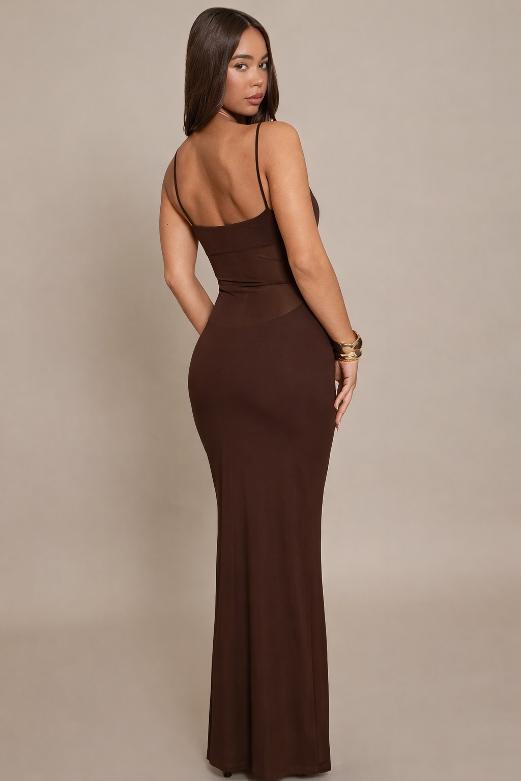 Vestido Maxi Cafe Transparencia Mi tienda