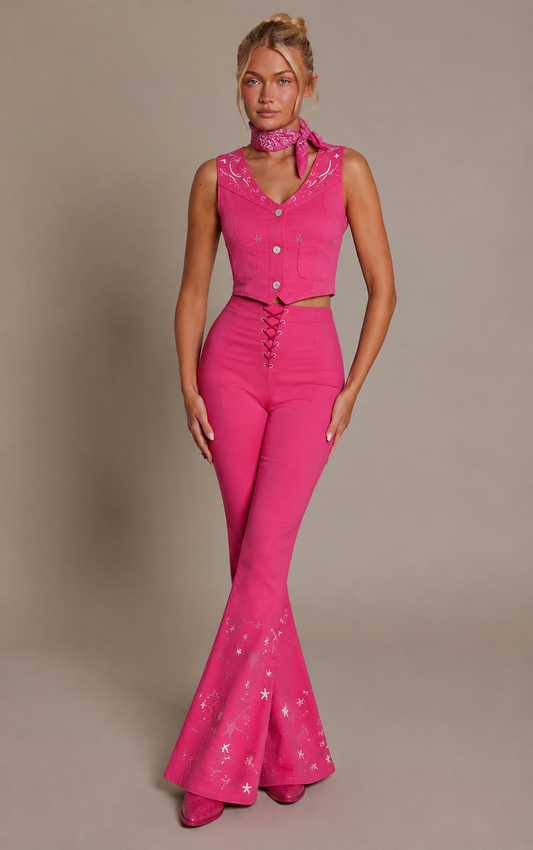 Disfraz Vaquera Rosa para Mujer – Set de 3 Piezas V E L T