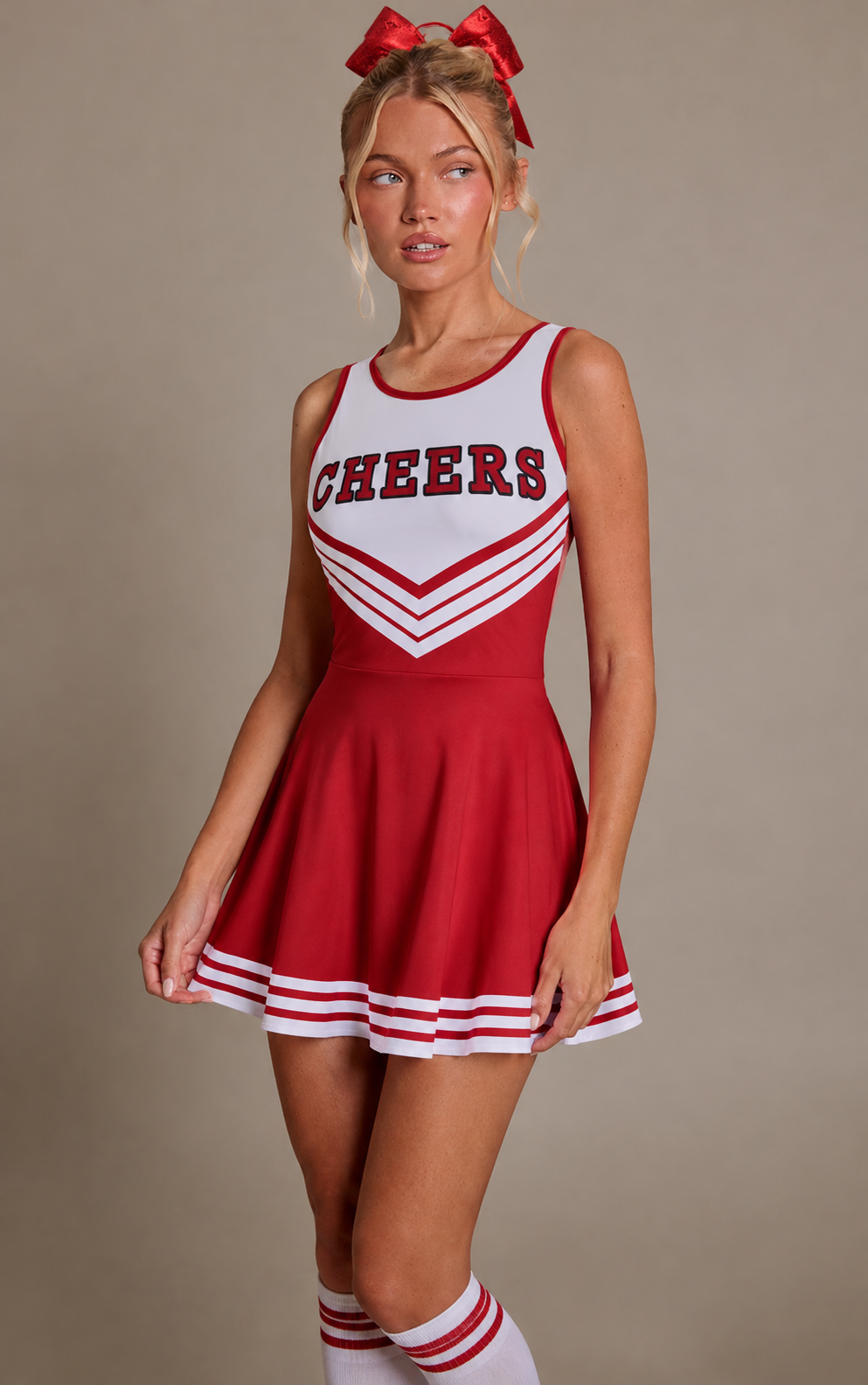 Disfraz de cheerleader para mujer rojo y blanco inspirado en Glee V E L T