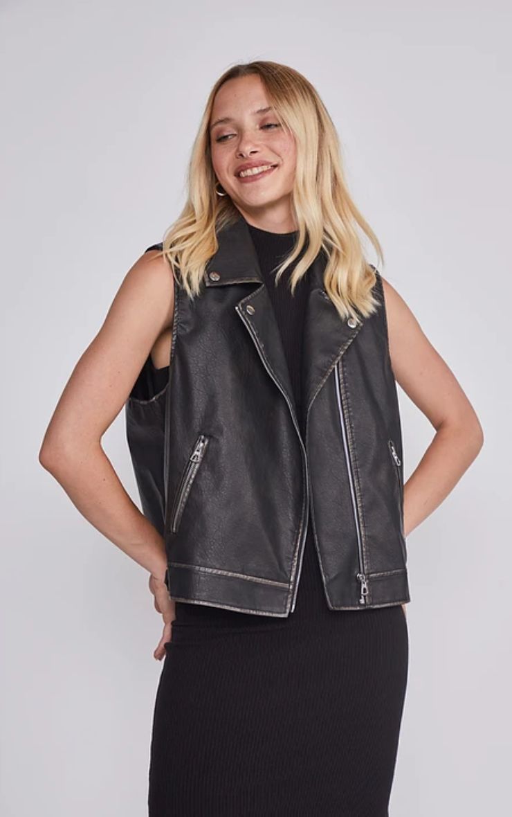 Chaqueta Sin Mangas Aviadora Negro Mujer Corta