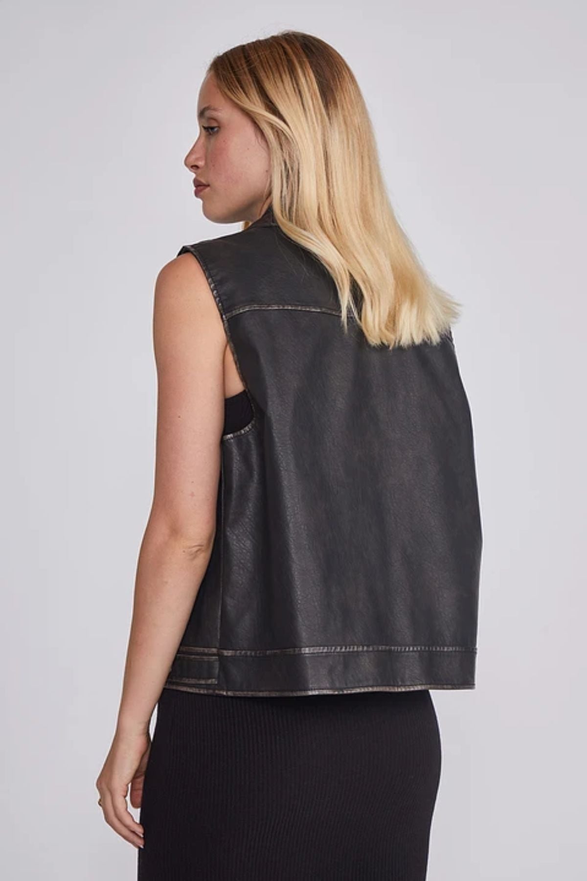 Chaqueta Sin Mangas Aviadora Negro Mujer Corta