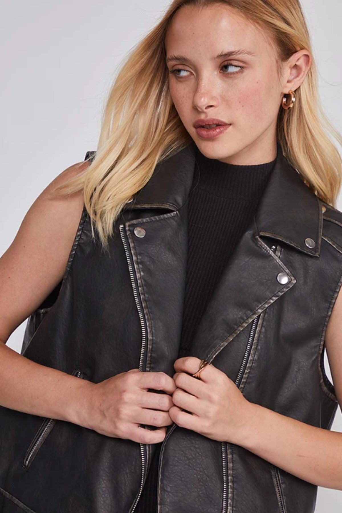 Chaqueta Sin Mangas Aviadora Negro Mujer Corta
