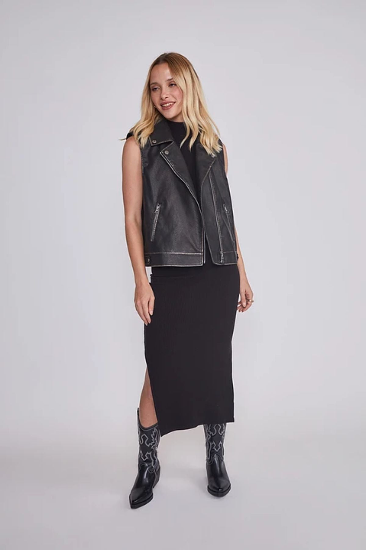 Chaqueta Sin Mangas Aviadora Negro Mujer Corta