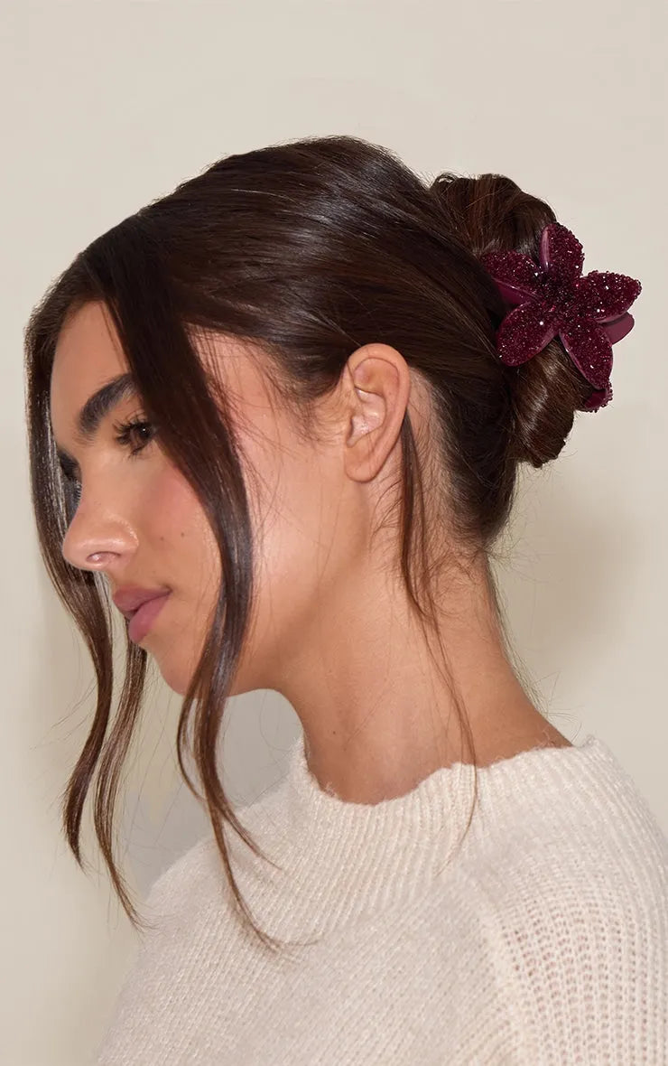 Set Pinzas Flor Burdeos Brillantes Mi tienda