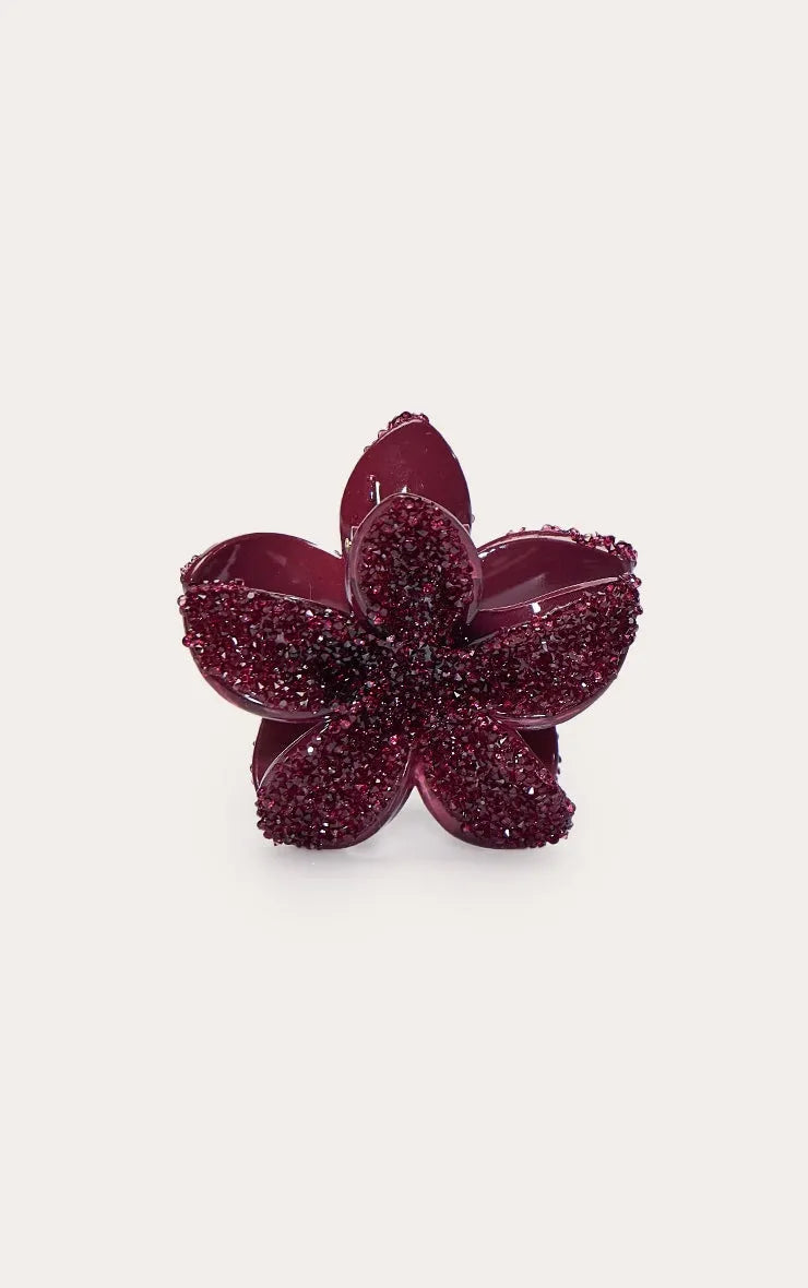 Set Pinzas Flor Burdeos Brillantes Mi tienda