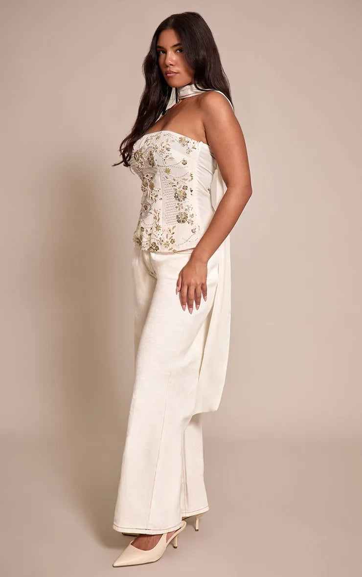 Top Bandeau Lentejuelas Crema Mi tienda