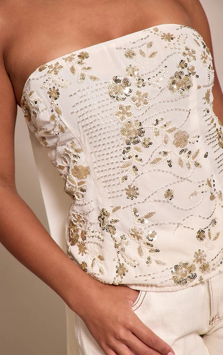 Top Bandeau Lentejuelas Crema Mi tienda