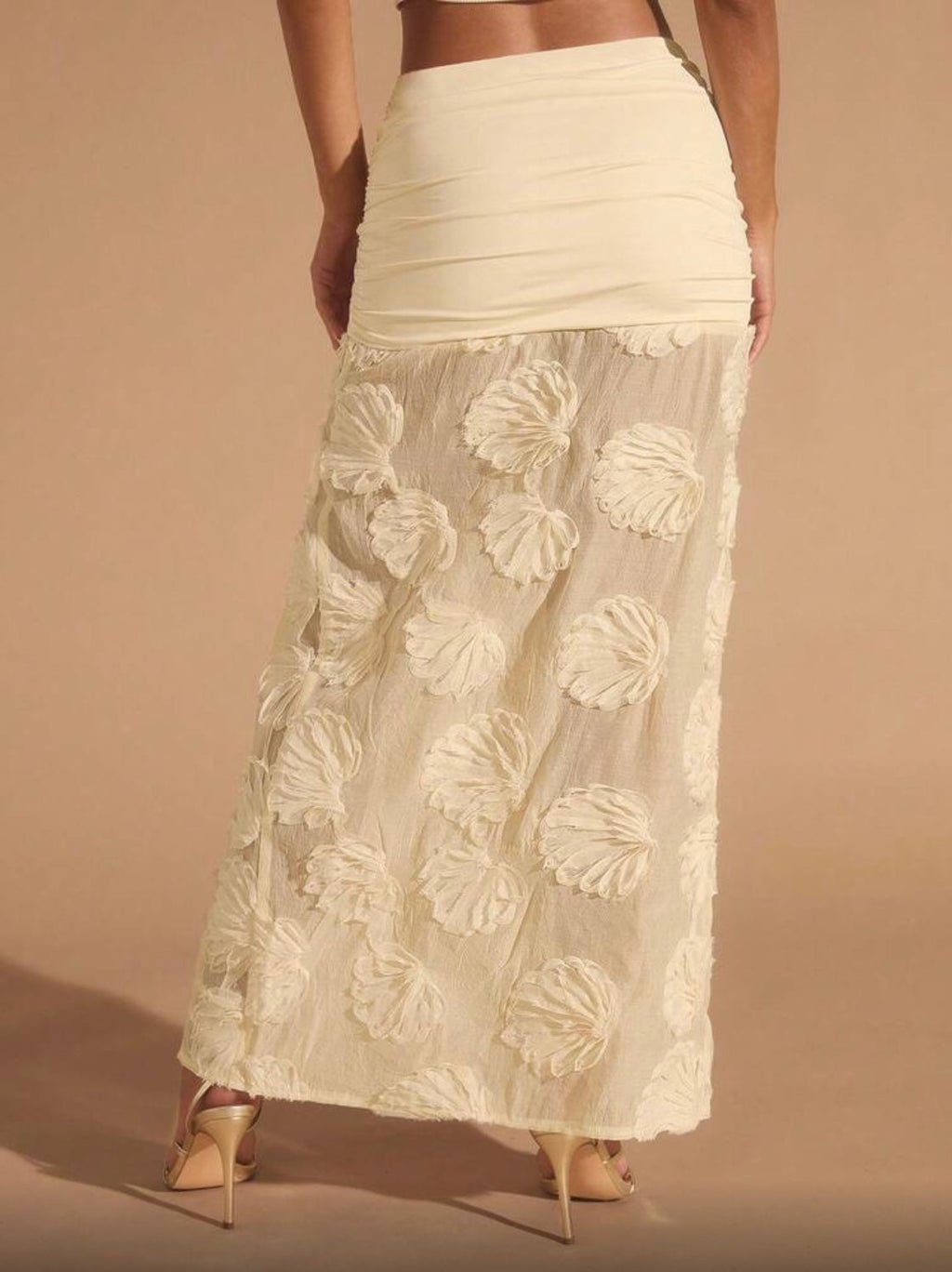Falda Maxi Transparencias Shell Beige Mi tienda