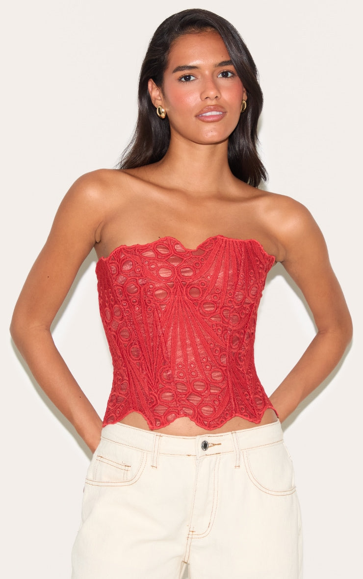 Corset Top Rojo Floral Mi tienda