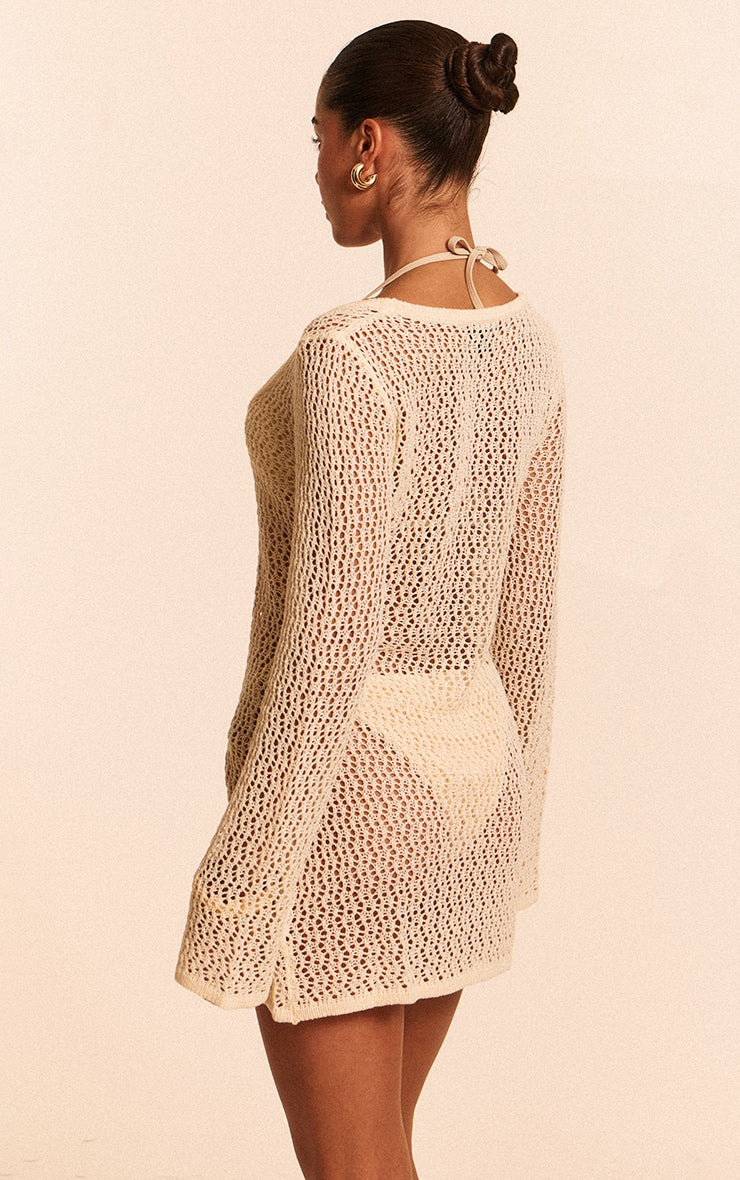 VESTIDO MINI PLAYA TEJIDO BEIGE Mi tienda