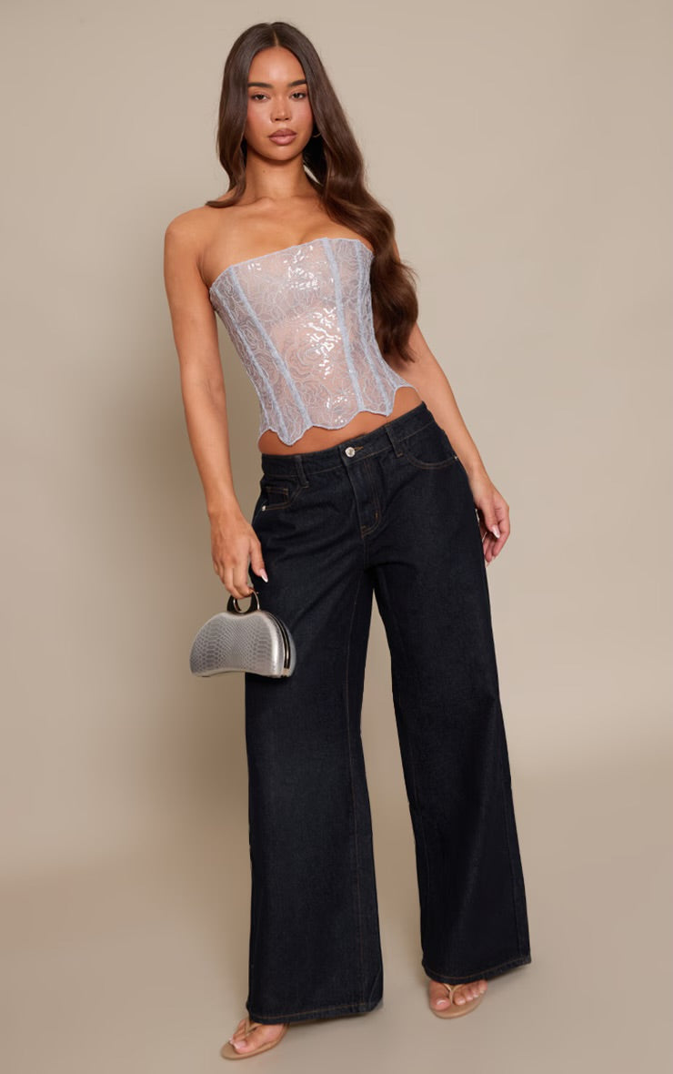 Corset Plateado Lentejuelas Encaje Mi tienda