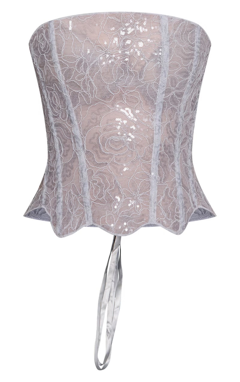 Corset Plateado Lentejuelas Encaje Mi tienda