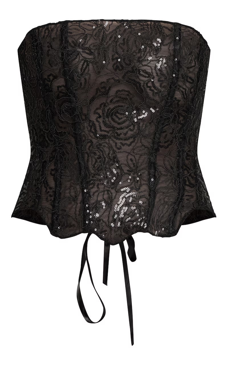 Corset Negro Lentejuelas Encaje Mi tienda