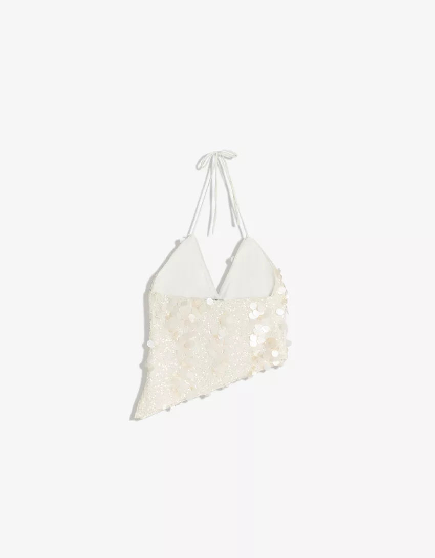 TOP ASIMÉTRICO LENTEJUELAS BLANCO Mi tienda