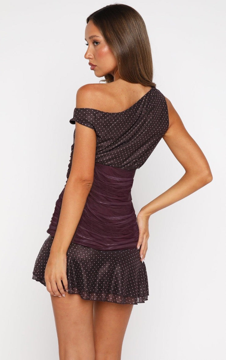 VESTIDO MINI BURDEO POLKA DOTS Mi tienda