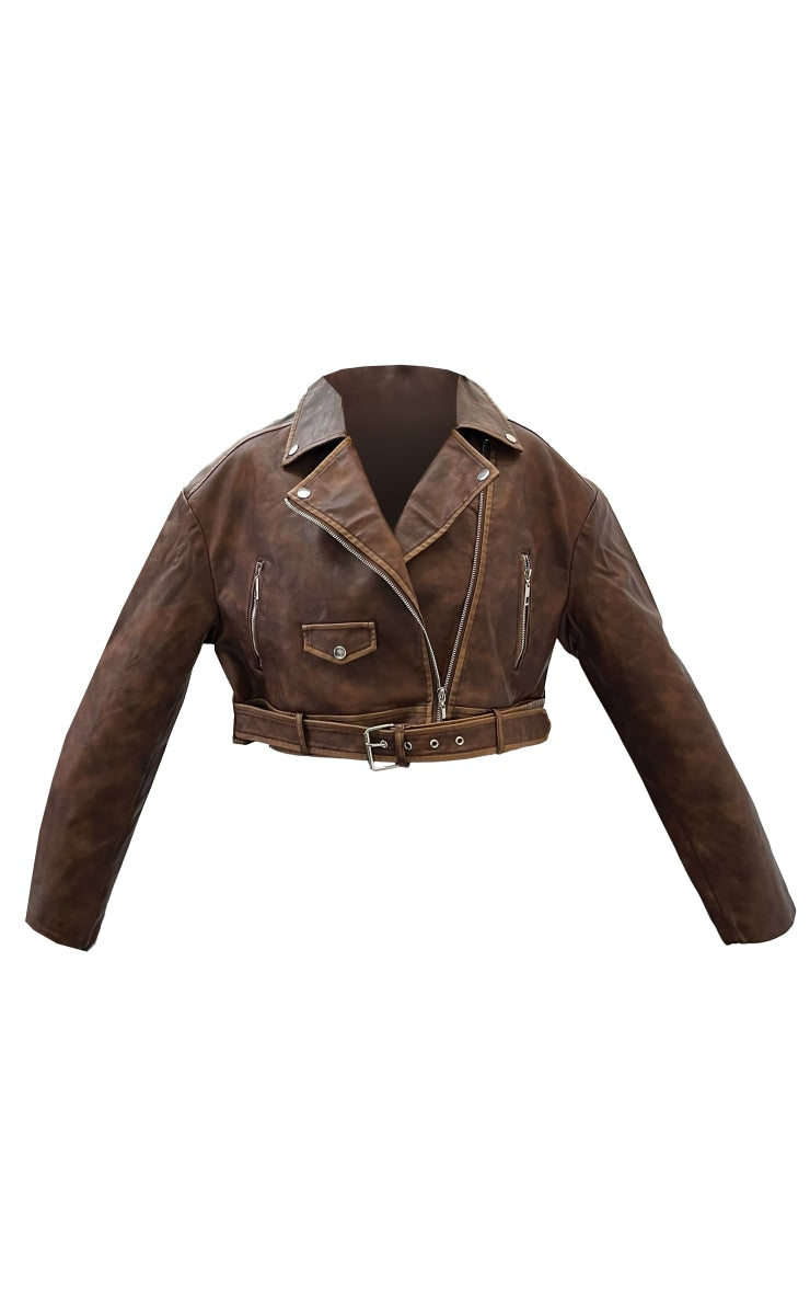 Chaqueta Biker Corta Café Oscuro
