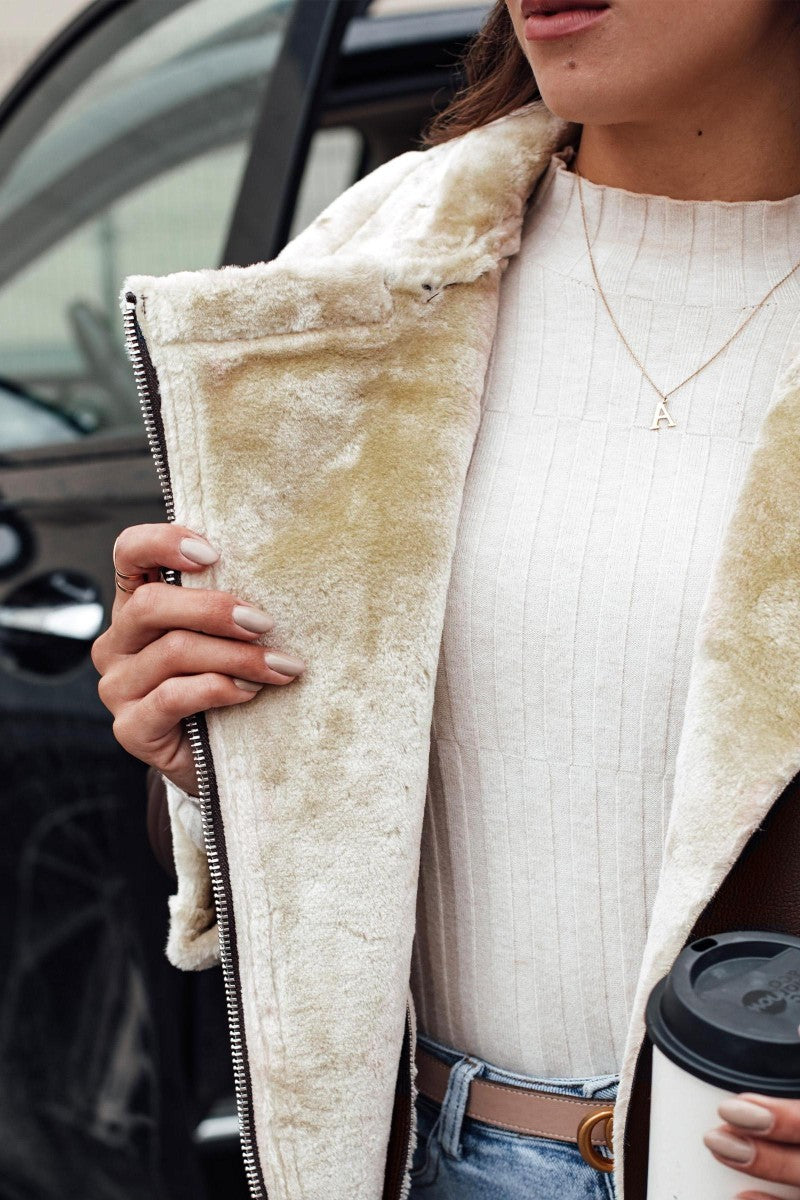 Chaqueta Café con Chiporro Beige Mujer