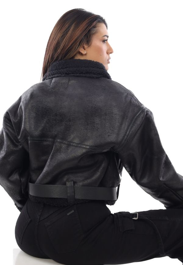 Chaqueta Negra Mujer con Chiporro Cinturón