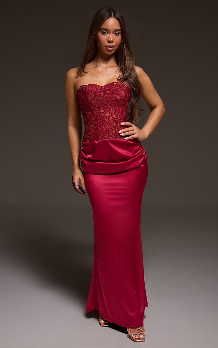 Vestido Maxi Corset Satinado Burdeo Mi tienda