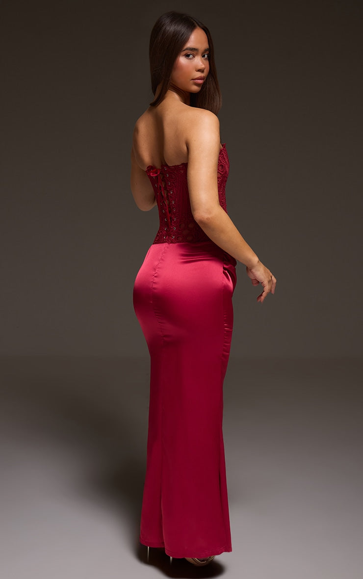 Vestido Maxi Corset Satinado Burdeo Mi tienda