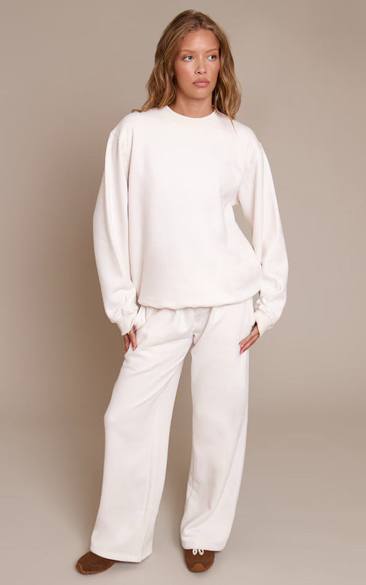 Conjunto Polerón Polo & Pantalón Recto Blanco Mi tienda