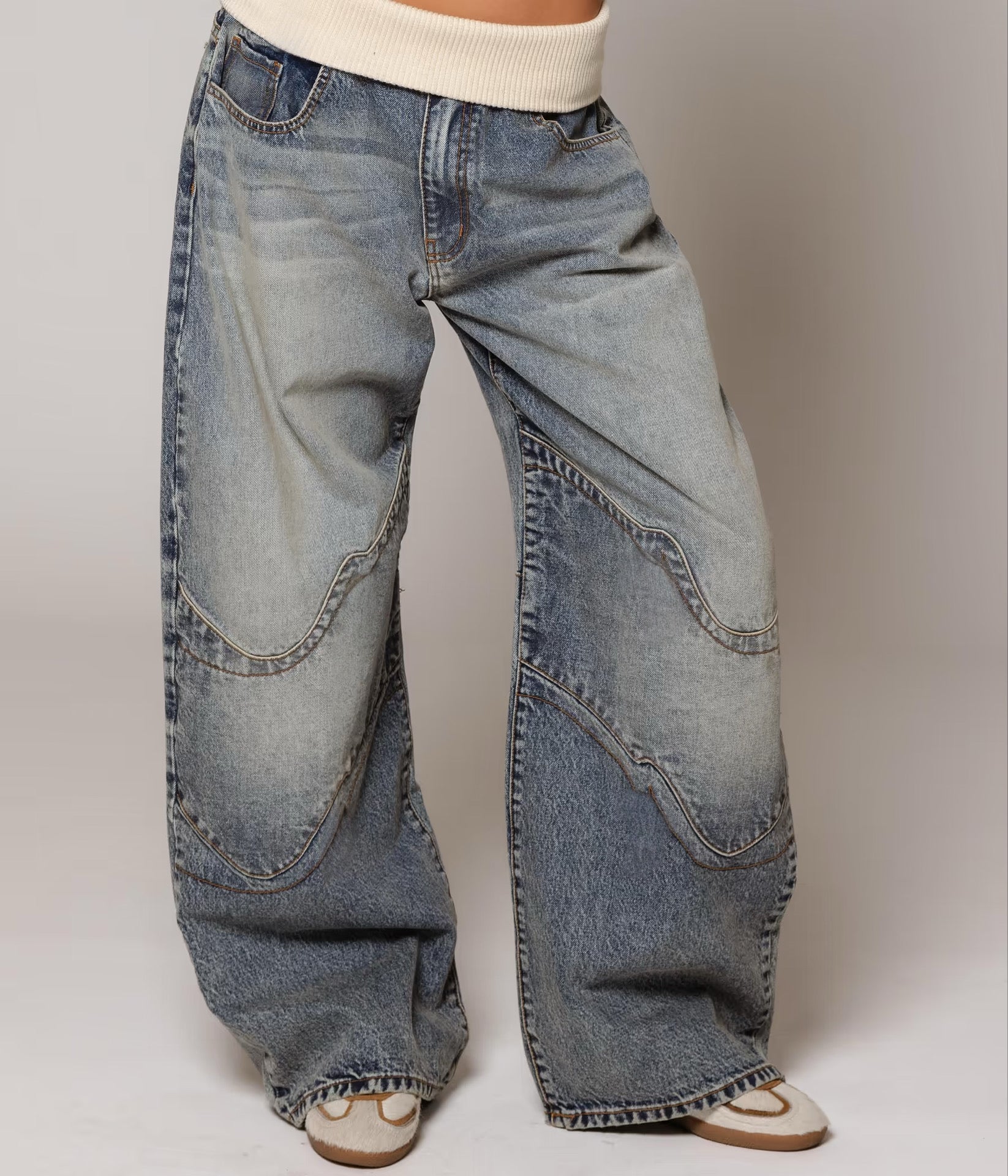 JEANS ANCHOS PRETINA BLANCA Mi tienda