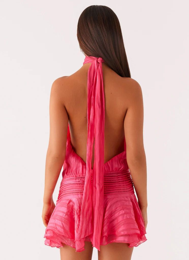 Vestido Mini Cuello Fucsia Mi tienda