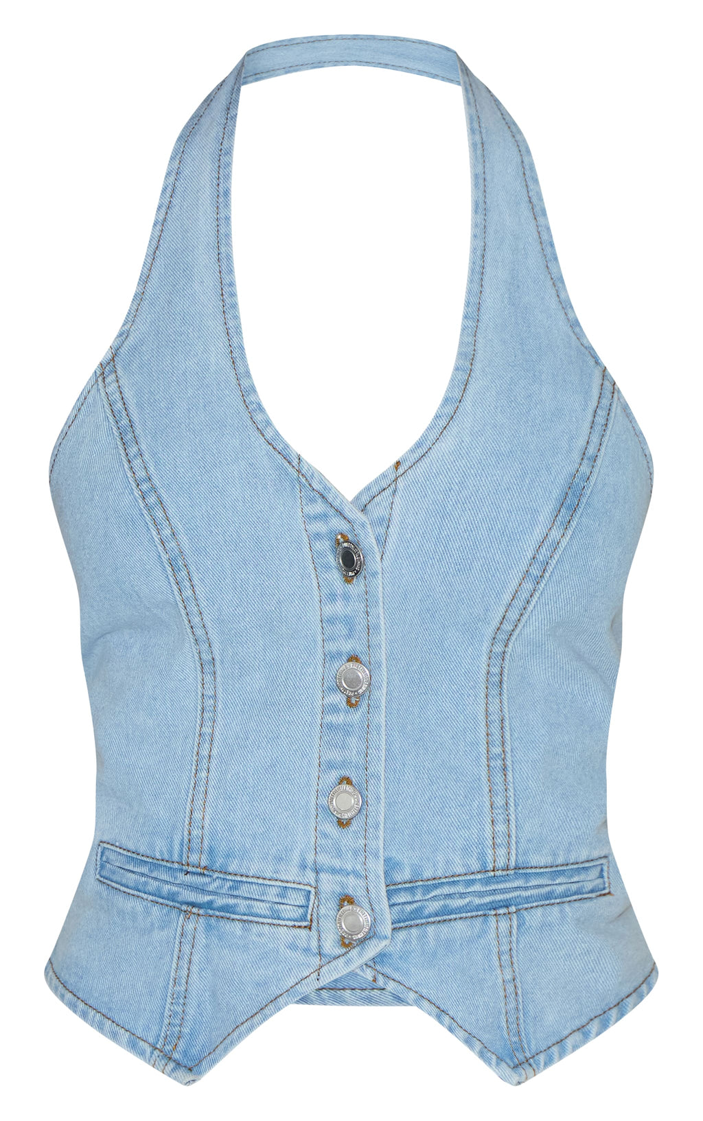 Chaleco Halterneck Denim Celeste Mi tienda