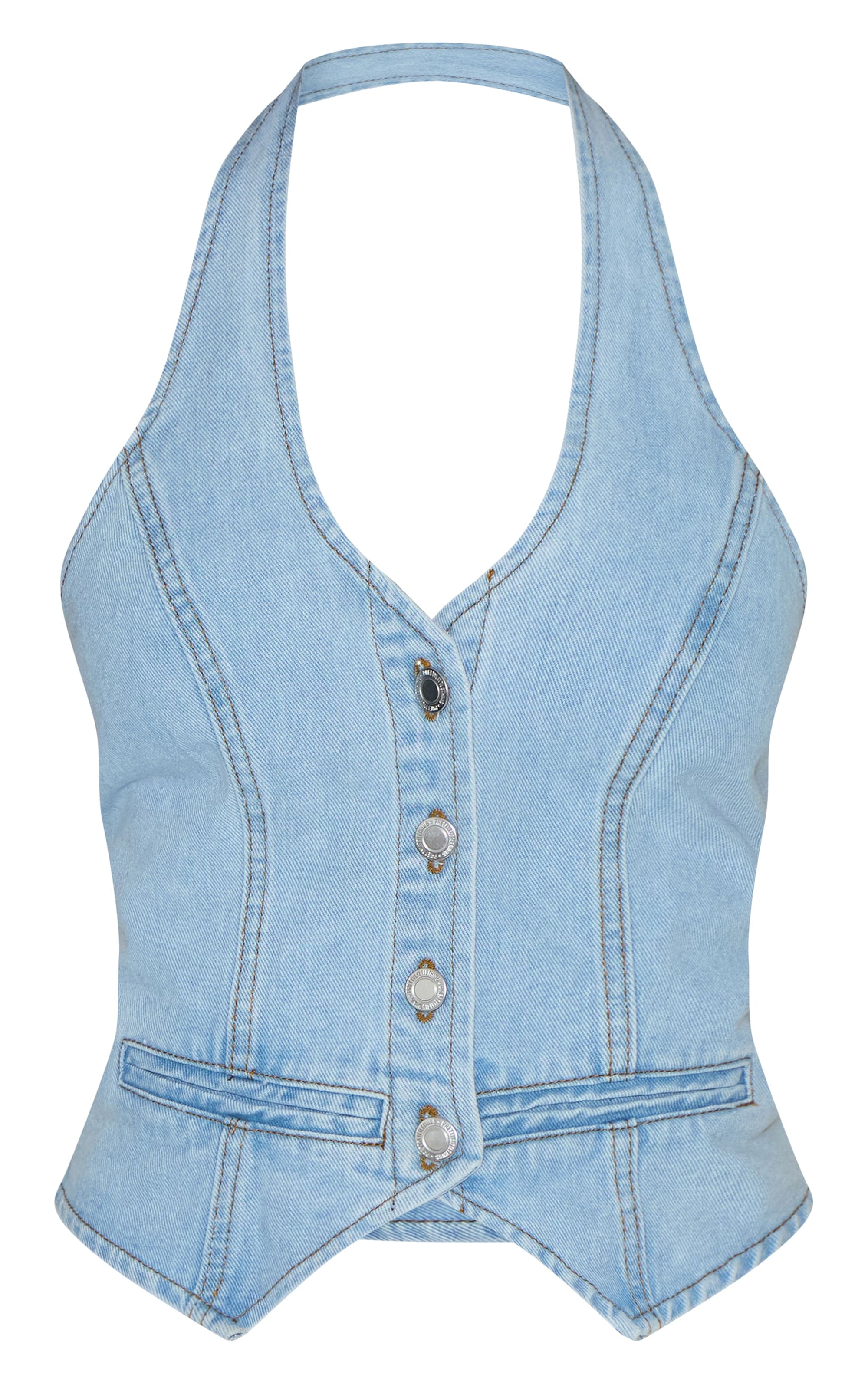 Chaleco Halterneck Denim Celeste Mi tienda
