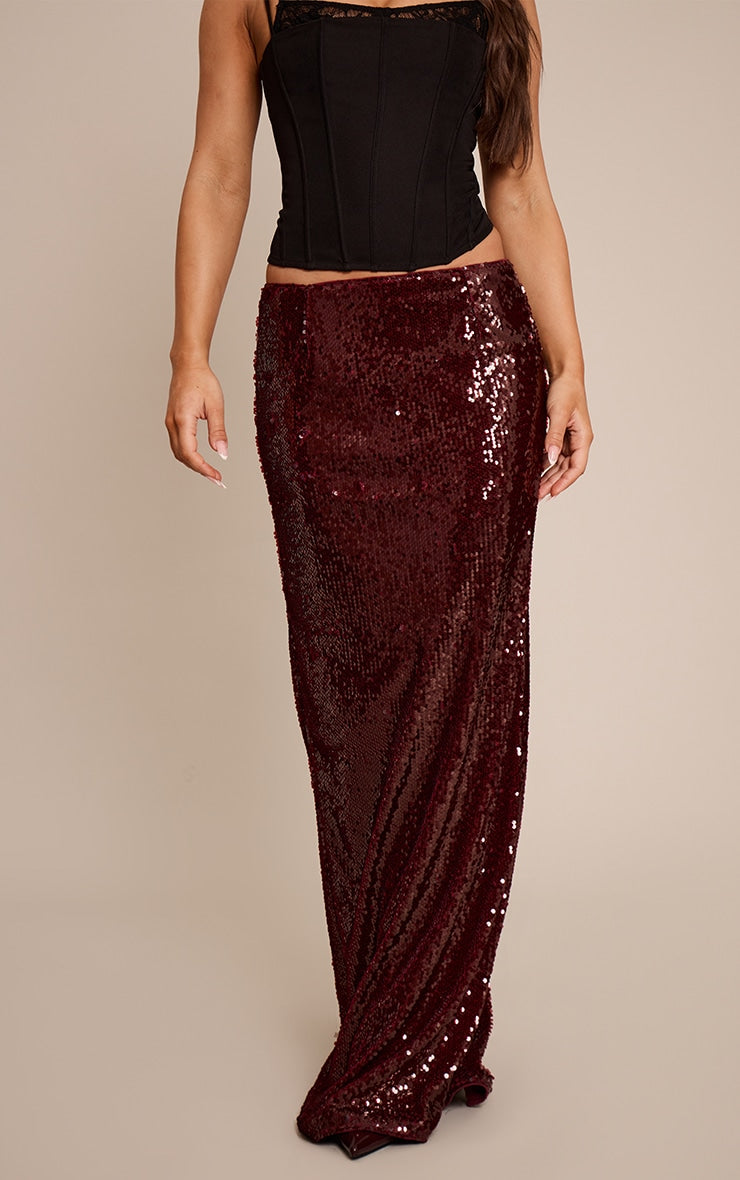 Falda Maxi Burdeo con Lentejuelas