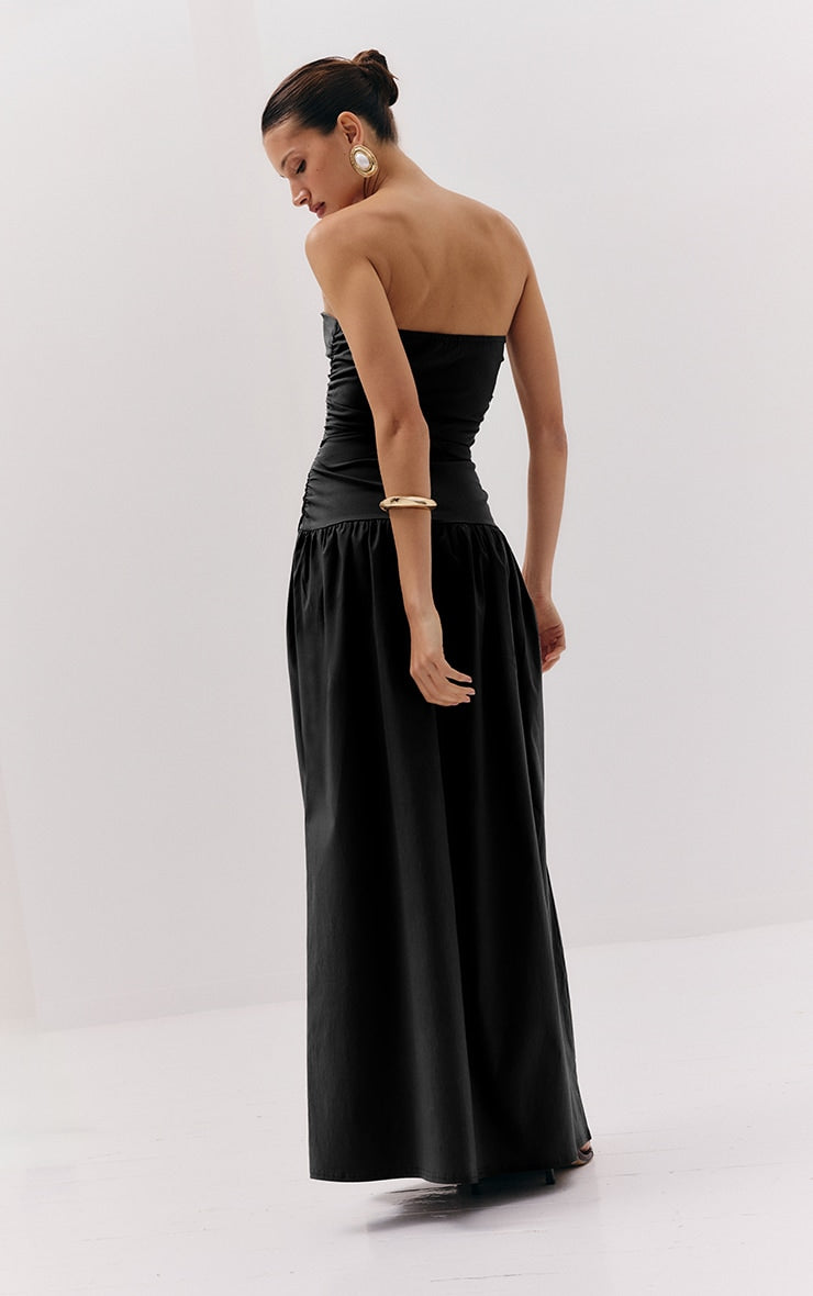 Vestido Maxi Bandeau Negro Fruncido