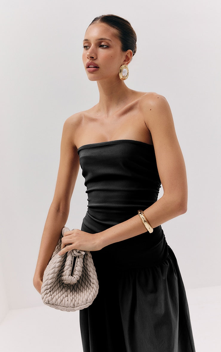 Vestido Maxi Bandeau Negro Fruncido