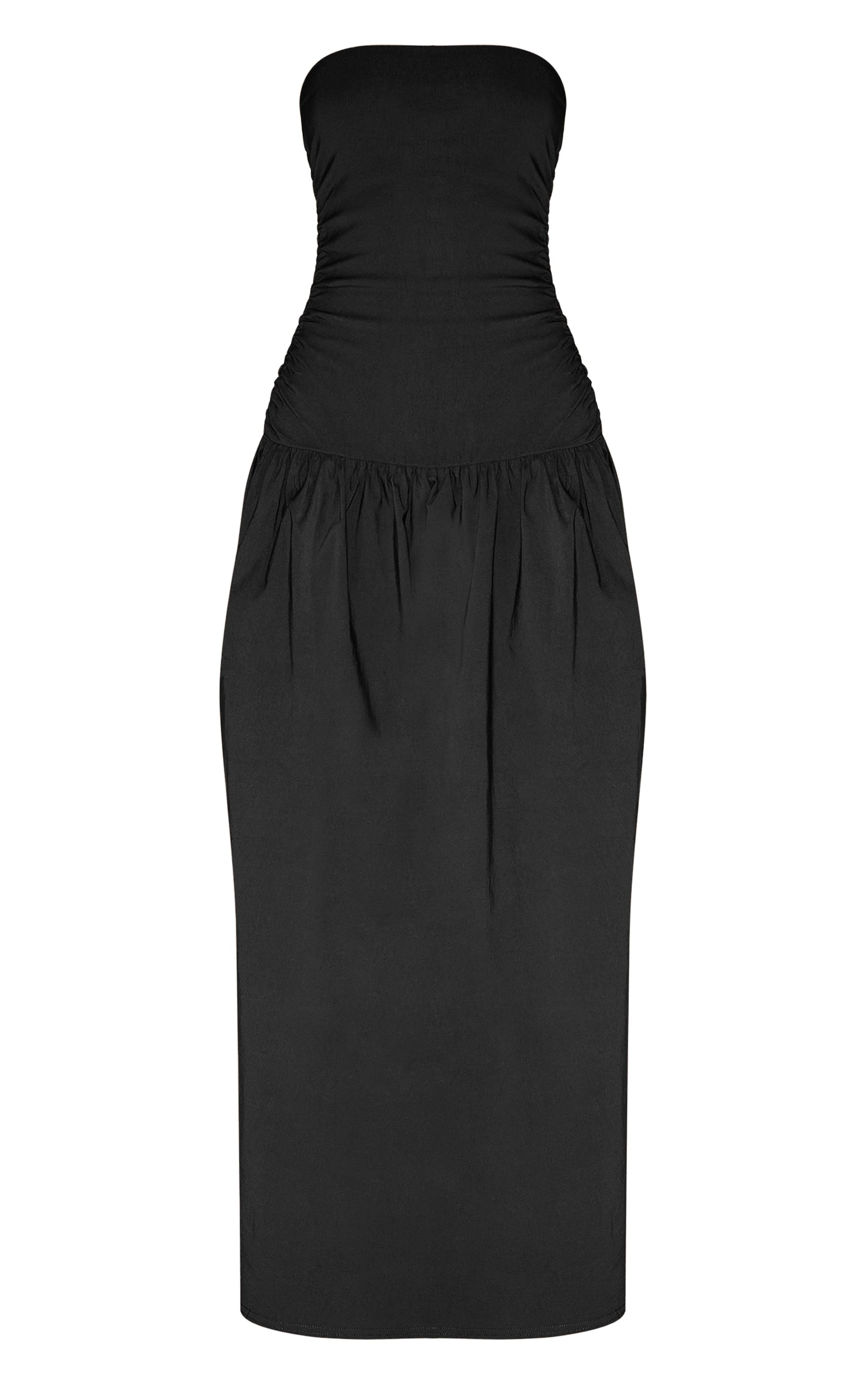 Vestido Maxi Bandeau Negro Fruncido