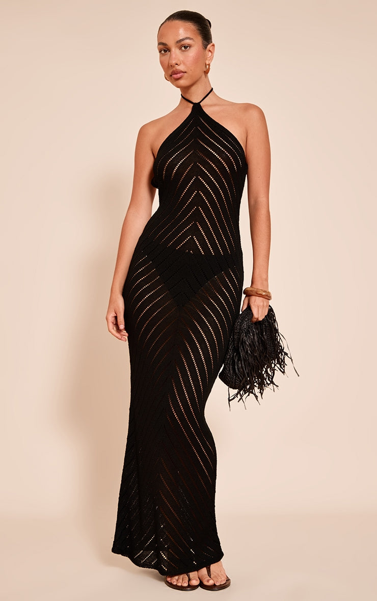 Vestido Tejido Espiga Negro