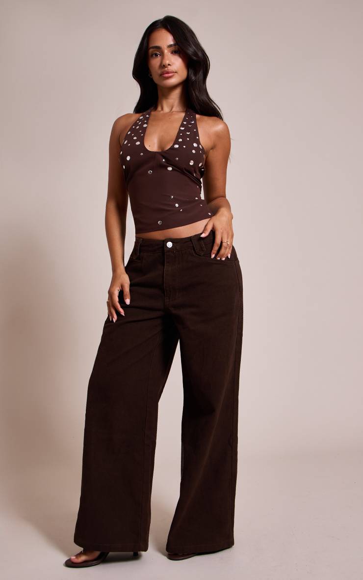 Blusa Marrón Tejida con Detalles Metálicos VELT