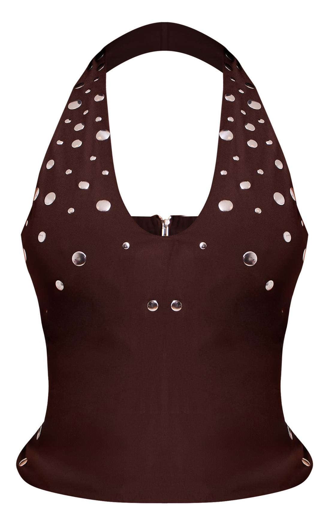 Blusa Marrón Tejida con Detalles Metálicos VELT
