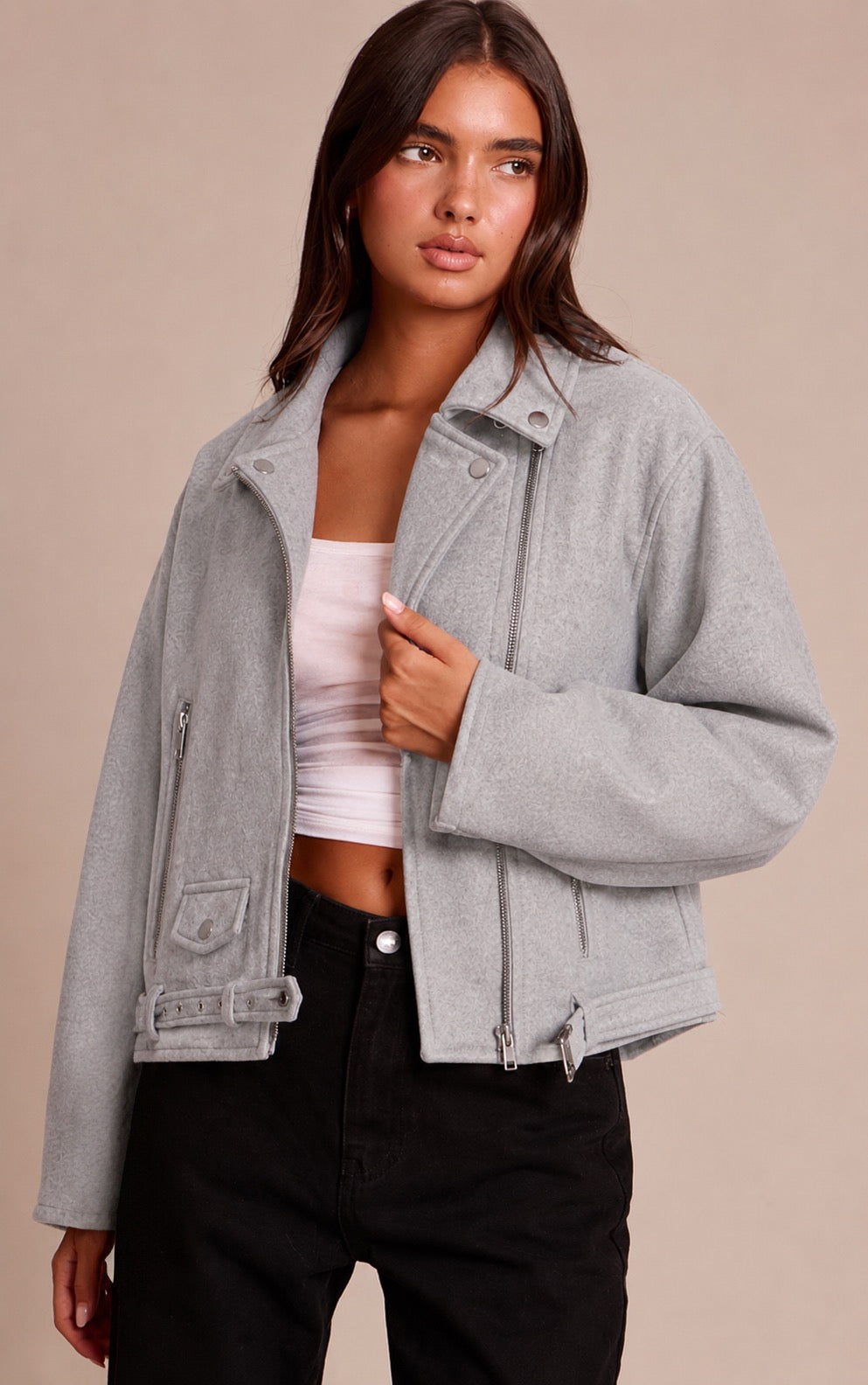 Chaqueta Biker Gris Claro Mi tienda