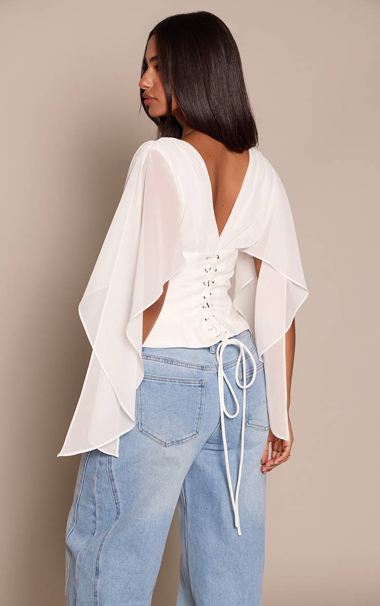 Corset Blanco de Chiffon con Mangas Drapeadas VELT