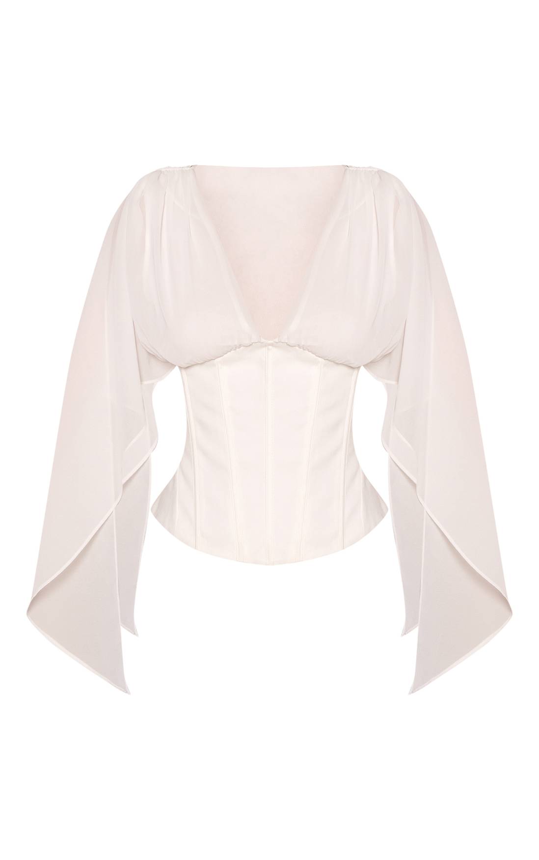 Corset Blanco de Chiffon con Mangas Drapeadas VELT
