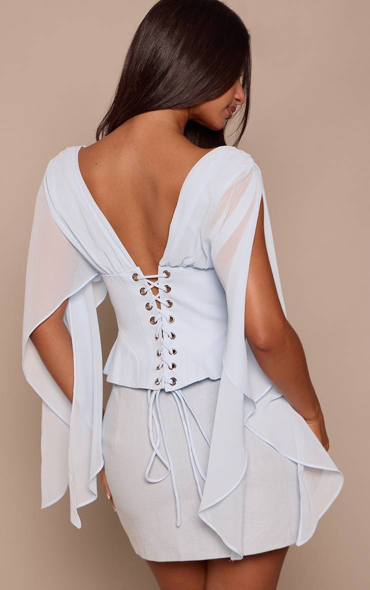 Corset Celeste de Chiffon con Mangas Drapeadas VELT