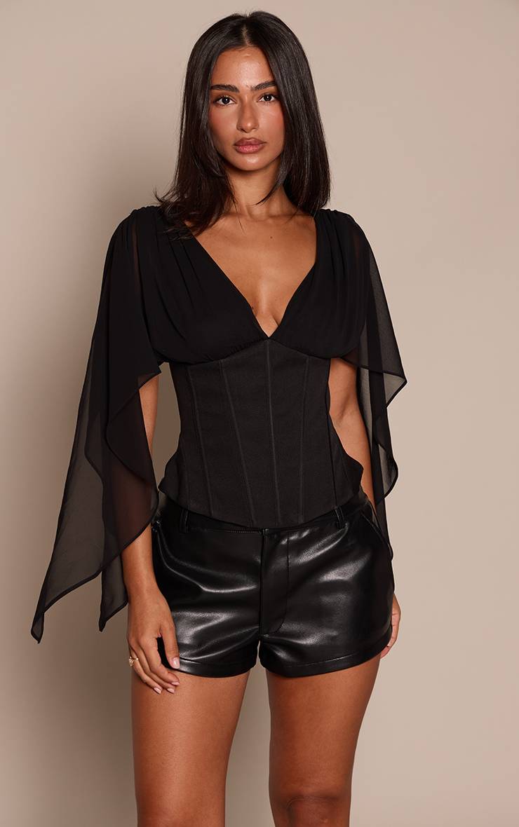 Corset Negro de Chiffon con Mangas Draped VELT