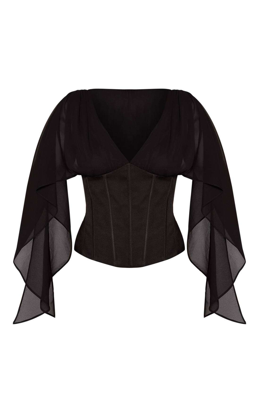 Corset Negro de Chiffon con Mangas Draped VELT