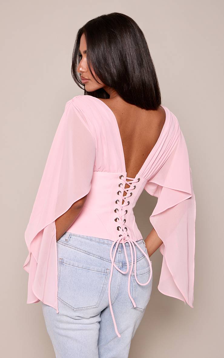 Corset Rosa de Chiffon con Mangas Drapeadas V E L T