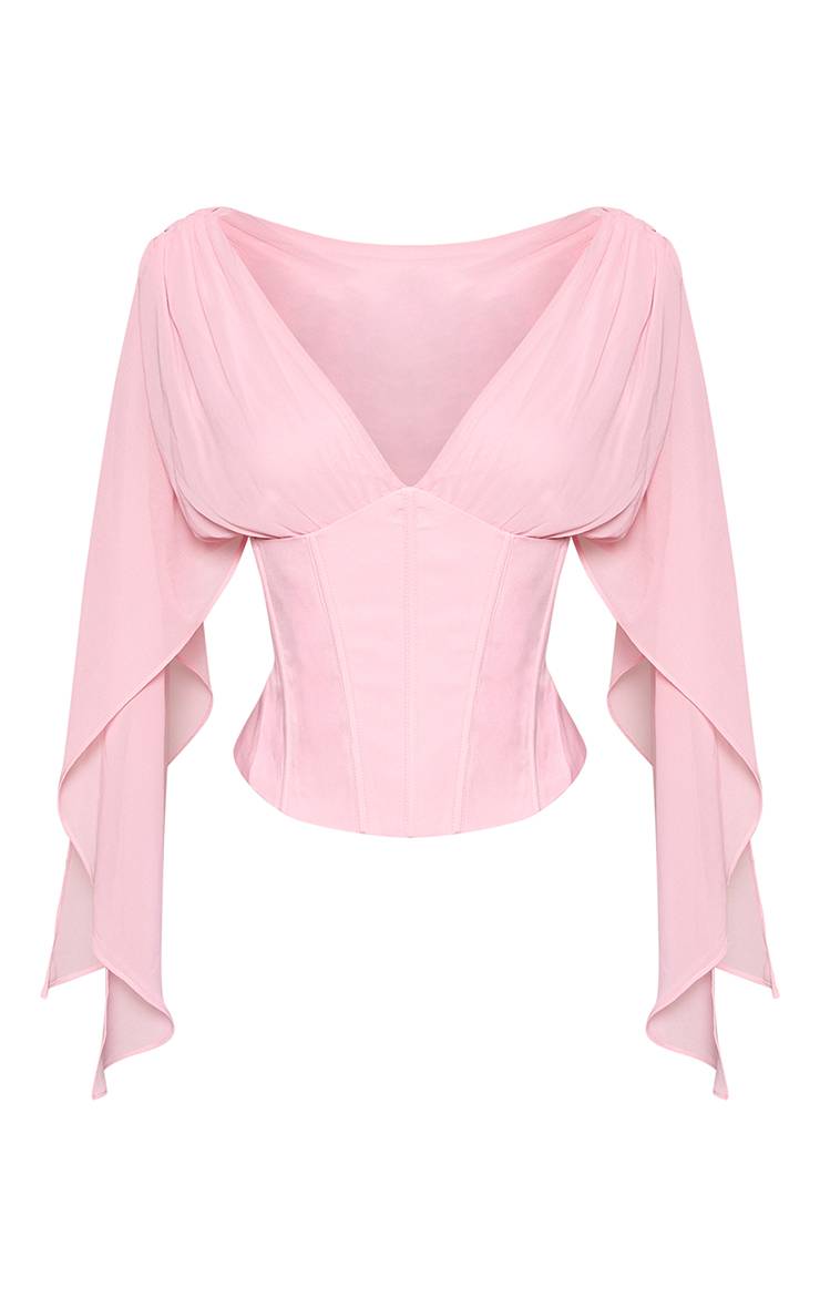 Corset Rosa de Chiffon con Mangas Drapeadas V E L T
